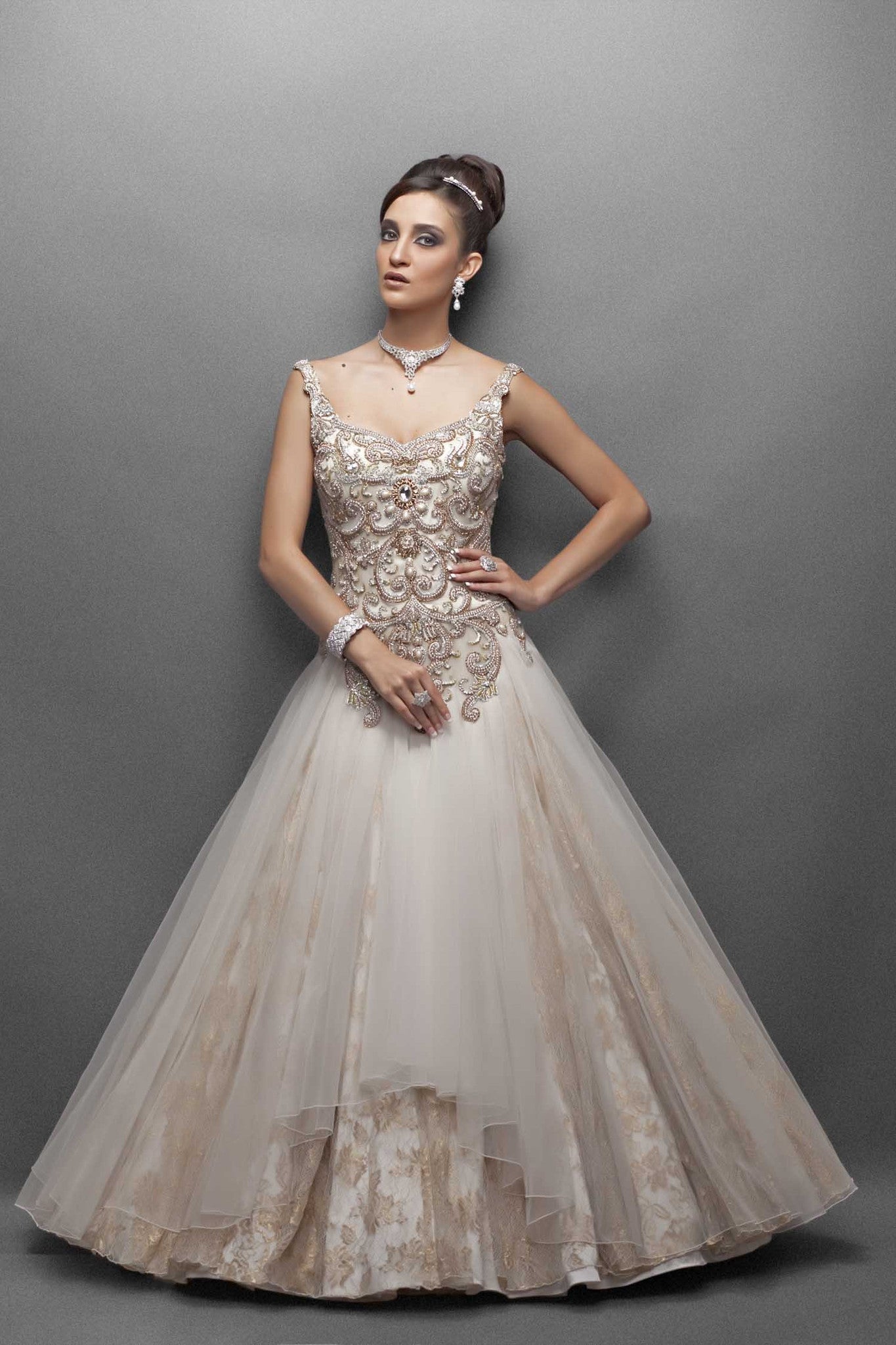 Offwhite color Indo western bridal gown – Panache Haute Couture